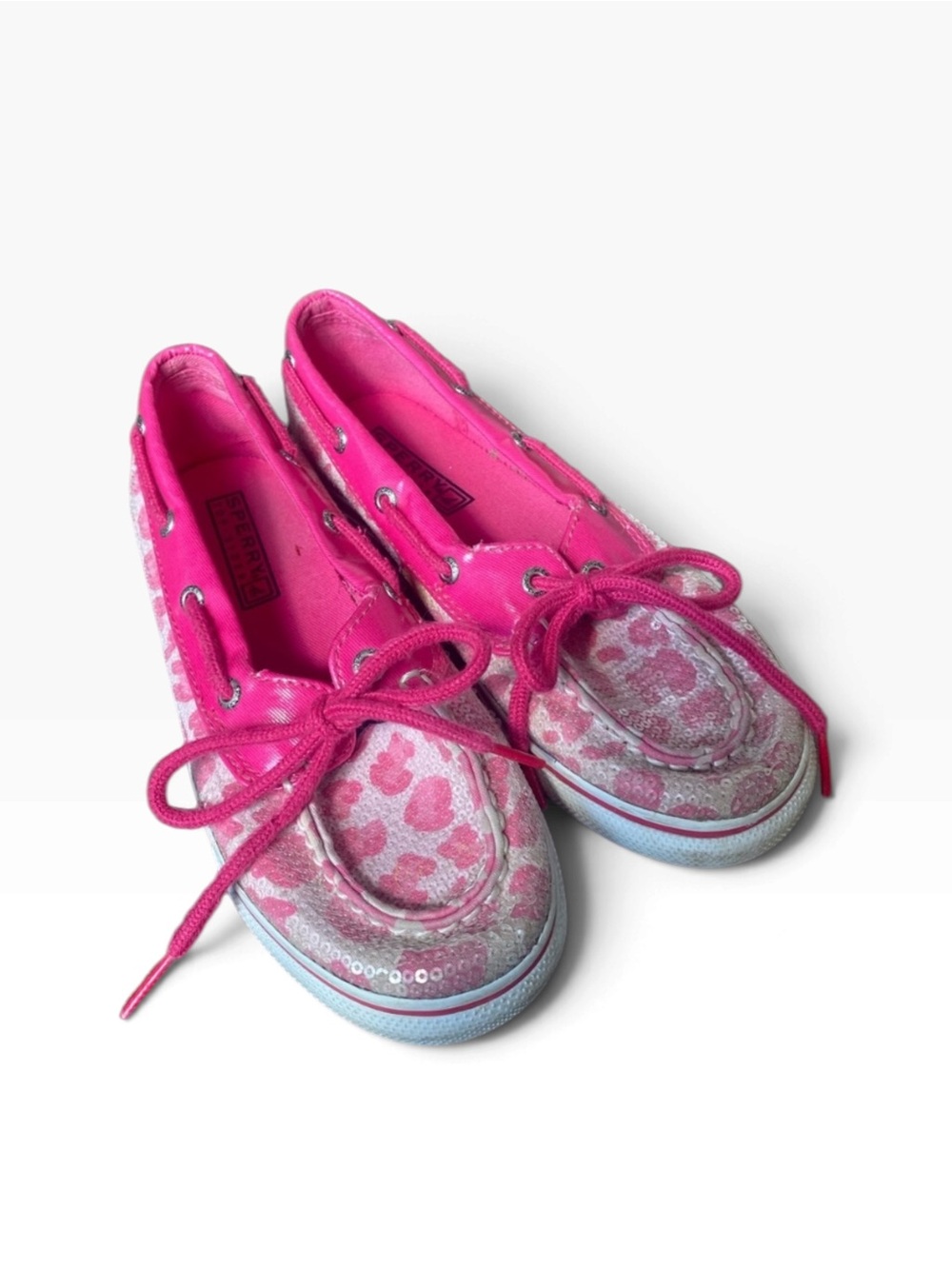 Sperry Top-Sider Biscayne 1 Eye Girls Size 2 Pink Cheetah Sequin Boat Shoes